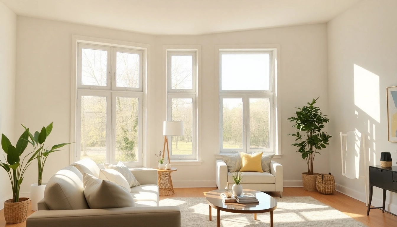 Upgrade with renewal by andersen window replacement in a bright living room showing Fibrex frames.