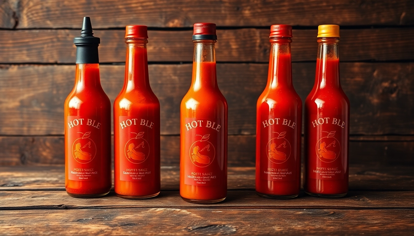 Bold Hot Sauce Bottles with Fiery Colors Showcasing Spicy Flavor and Heat Intensity for Culinary Use